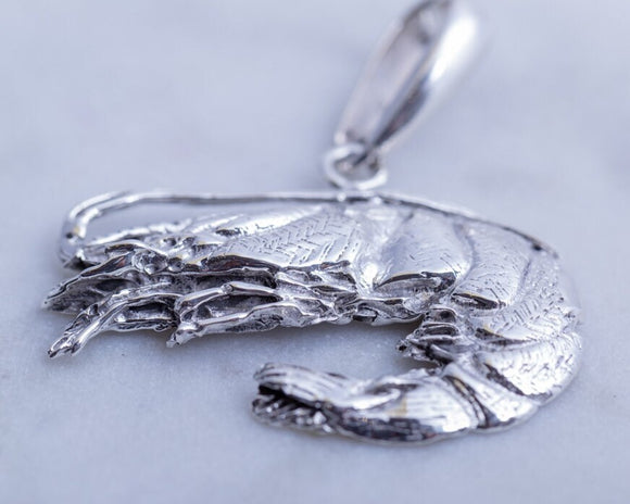Shrimp necklace, Sterling silver handmade prawn pendant. Gulf coast, Ocean, New Orleans jewelry, mens gifts