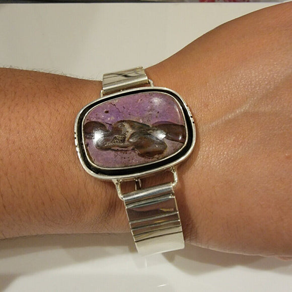 Big Silver Bracelet, Purple stone cuff, large men or womens bracelet handmade, one of a kind jewelry, matching necklace available