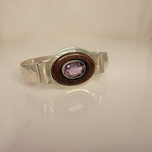 Large Gemstone  Bracelet,  hammered Bangle, February birthstone, Rosewood and Amethyst jewelry, one of a kind, handmade gift