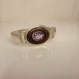 Large Gemstone  Bracelet,  hammered Bangle, February birthstone, Rosewood and Amethyst jewelry, one of a kind, handmade gift