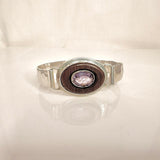 Large Gemstone  Bracelet,  hammered Bangle, February birthstone, Rosewood and Amethyst jewelry, one of a kind, handmade gift