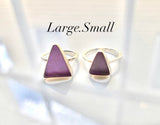 Purple sea glass ring, large triangle seaglass ring, sterling silver handmade beach tropical jewelry, pinky ring