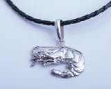 Shrimp necklace, Sterling silver handmade prawn pendant. Gulf coast, Ocean, New Orleans jewelry, mens gifts