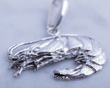 Shrimp necklace, Sterling silver handmade prawn pendant. Gulf coast, Ocean, New Orleans jewelry, mens gifts