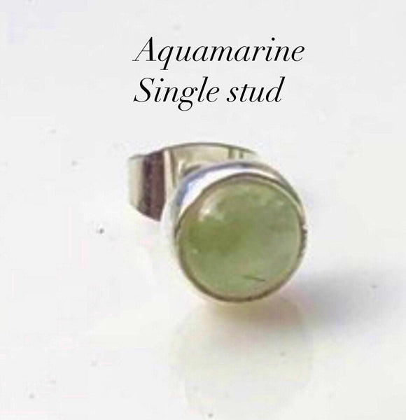 Single stud earrings, March Birthday gift, Aquamarine stud earrings, round green post sweet earring, self love, healing, gift