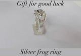 Silver frog ring, gift for good luck