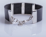 Leather silver bracelet, Bass player gift, Unique Bass clef jewelry, Hurricane theme gift, Chester Allen design, Holdin it Down Bracelet