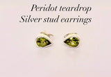 Peridot teardrop studs, sterling silver birthday gift, handmade jewelry, August and September birthstone, 16th anniversary gift