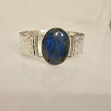 Labradorite Gemstone Bracelet: Hammered Bangle, Gift of Protection