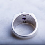 Mens statement ring, silver Watermelon tourmaline signet style ring, purple and green raw color gemstone ring