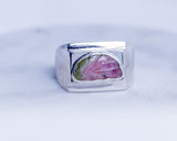 Mens Sterling Silver Watermelon Tourmaline Signet Ring
