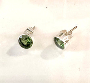 Peridot earrings, sterling silver August and September birthstone, green round studs, men, children, and women, 16th anniversary gift