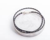 Braided Black Leather Necklace: Sterling Silver Clasp