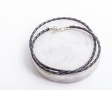 Leather braided necklace, Woven Black chord. Sterling silver clasp, study handmade leather chain, accessory to hand pendants