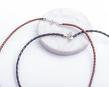 Leather braided necklace, Woven Brown chord. Sterling silver clasp, study handmade leather chain, accessory to hand pendants