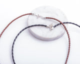 Leather braided necklace, Woven Black chord. Sterling silver clasp, study handmade leather chain, accessory to hand pendants
