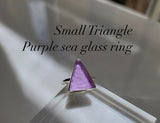 Purple sea glass ring, small triangle seaglass ring, sterling silver handmade beach tropical jewelry, pinky ring