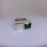 Emerald color Irish Ring boxed shaped mens ring, womens bold Celtic contemporary statement ring