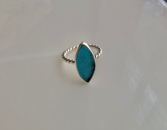 Blue sea glass ring, pinky size 4 ring, handmade solitaire, beach lovers gift