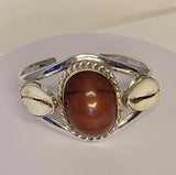 Statement bracelet, chunky amber cuff, cowrie shell accented jewelry, plus size gift