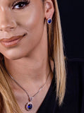 Silver sapphire jewelry set, September birthstone, 45th anniversary gift, Blue earrings and necklace set, lab-created sapphire zirconia set