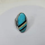 Men statement ring, handmade size 11, recycled piano keys and Turquoise stone, unique, sterling  silver ring, December birthstone gift