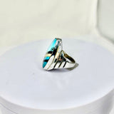Men statement ring, handmade size 11, recycled piano keys and Turquoise stone, unique, sterling  silver ring, December birthstone gift