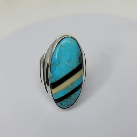 Men statement ring, handmade size 11, recycled piano keys and Turquoise stone, unique, sterling  silver ring, December birthstone gift