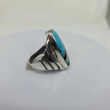 Men statement ring, handmade size 11, recycled piano keys and Turquoise stone, unique, sterling  silver ring, December birthstone gift