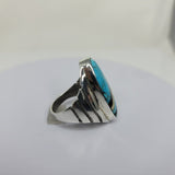 Men statement ring, handmade size 11, recycled piano keys and Turquoise stone, unique, sterling  silver ring, December birthstone gift
