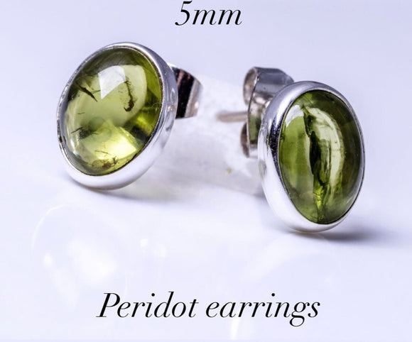 Peridot post earrings, sterling silver, August and September birthstone
