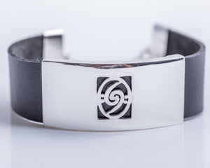 Leather silver bracelet, Bass player gift, Unique Bass clef jewelry, Hurricane theme gift, Chester Allen design, Holdin it Down Bracelet