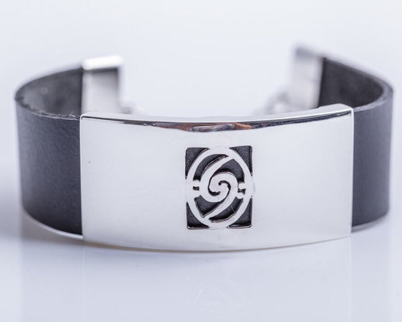 Leather silver bracelet, Bass player gift, Unique Bass clef jewelry, Hurricane theme gift, Chester Allen design, Holdin it Down Bracelet