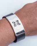 Leather silver bracelet, Bass player gift, Unique Bass clef jewelry, Hurricane theme gift, Chester Allen design, Holdin it Down Bracelet