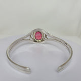 Valentines Day Gift, Pink Rutilated Quartz Cuff Bracelet: Handmade Sterling Silver Adjustable Jewelry