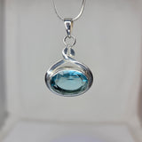 Blue topaz necklace, sterling silver gemstone pendant, December birthstone, Anniversary gift