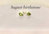 Peridot teardrop studs, August birthday gift, cute handmade silver August birthstone earrings