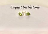 Peridot teardrop studs, sterling silver birthday gift, handmade jewelry, August and September birthstone, 16th anniversary gift