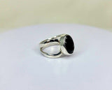 Black Onyx Sterling Silver Ring: Oval Faceted Gemstone, Size 9.5