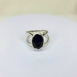 Black Onyx Sterling Silver Ring: Oval Faceted Gemstone, Size 9.5