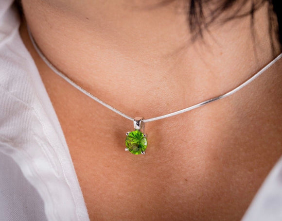 Peridot green necklace, Sterling silver, August birthday gift, green circle pendant, 16th anniversary jewelry giftSeptember birthstone