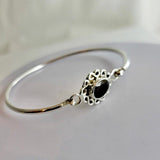 Red Garnet bracelet, January birthstone, sterling silver handmade bangle