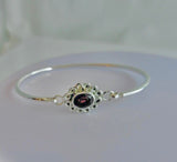 Red Garnet bracelet, January birthstone, sterling silver handmade bangle