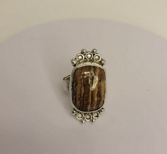 Calcite stone ring, Brown Calcite, stone of the mind, handmade rounded square ring, statement jewelry