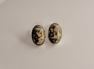 Leopard Jasper large oval post earrings, sterling silver handmade stud earring, trendy gift for her