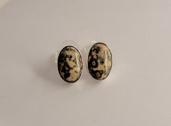 Leopard Jasper large oval post earrings, sterling silver handmade stud earring, trendy gift for her