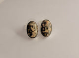 Leopard Jasper large oval post earrings, sterling silver handmade stud earring, trendy gift for her