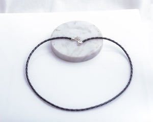 Leather braided necklace, Woven Black chord. Sterling silver clasp, study handmade leather chain, accessory to hand pendants