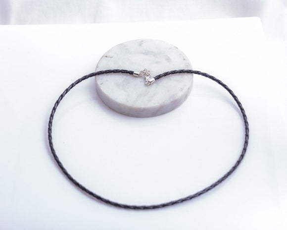 Leather braided necklace, Woven Black chord. Sterling silver clasp, study handmade leather chain, accessory to hand pendants