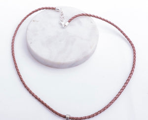 Leather braided necklace, Woven Brown chord. Sterling silver clasp, study handmade leather chain, accessory to hand pendants